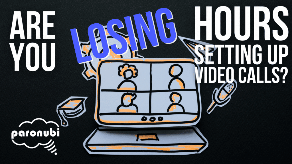 a drawing of a computer screen with the words: are you losing hours settings up video calls